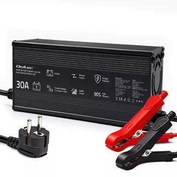 Qoltec LiFePO4 akkulaturi 12V 30A LED-näytöillä ja älykkäällä 3-vaiheisella latausmenetelmällä