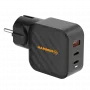 HAMMER RapidCharge 65W GaN-laturi - 2x USB-C PD, 1x USB-A QC, musta