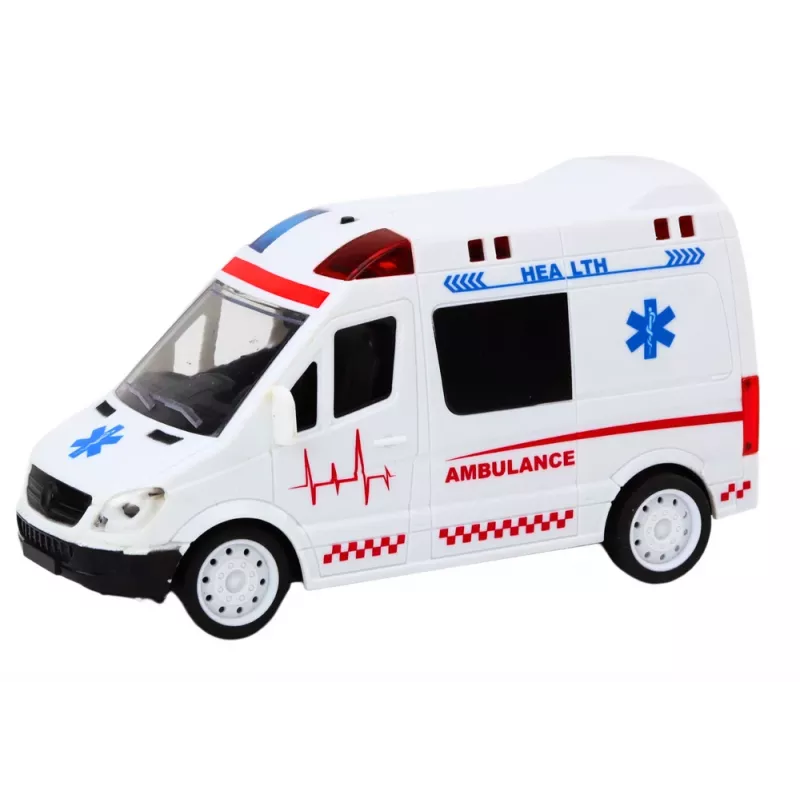 LEAN TOYS 1:16 RC-ambulanssi valolla ja äänellä - valkoinen