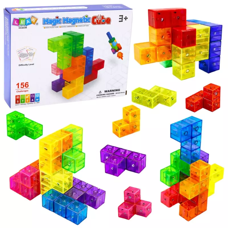 LEAN TOYS magneettiset rakennuspalikat Magic Cube -palapeli 156 haastekorttia 9 osaa