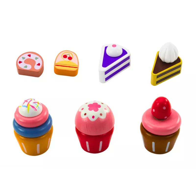 LEAN TOYS makeiset-sarja kakku cupcakes puinen teline