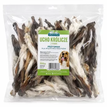 PETITTO kanin korvat turkilla koiran herkut, 500 g