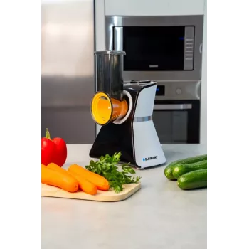 Blaupunkt Slicer FPS502 sähköinen keittiökone 150 W ruostumaton terä aaltoterä 190 mm säädettävä leikkauspaksuus 0-15 mm musta/hopea