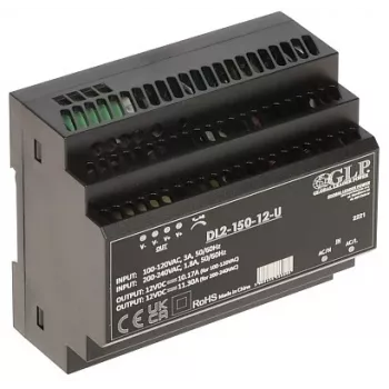 GLP hakkuriteholähde DL2-150-12-U 150W 12V 12.5A teollinen DIN-kiskokiinnitteinen teholähde