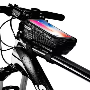 WILDMAN Bike Holder Case M E2 1L musta – ohjaustankoon kiinnitettävä älypuhelinlaukku, roiskevedenpitävä, kosketusnäyttöyhteensopiva, 1 l tila