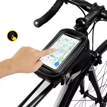 WILDMAN Bike Holder Case M E2 1L musta – ohjaustankoon kiinnitettävä älypuhelinlaukku, roiskevedenpitävä, kosketusnäyttöyhteensopiva, 1 l tila