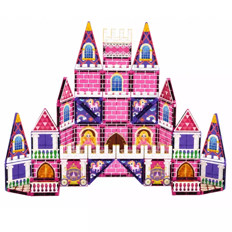 LEAN TOYS magneettiset rakennuspalikat prinsessalinna pinkki 58 osaa