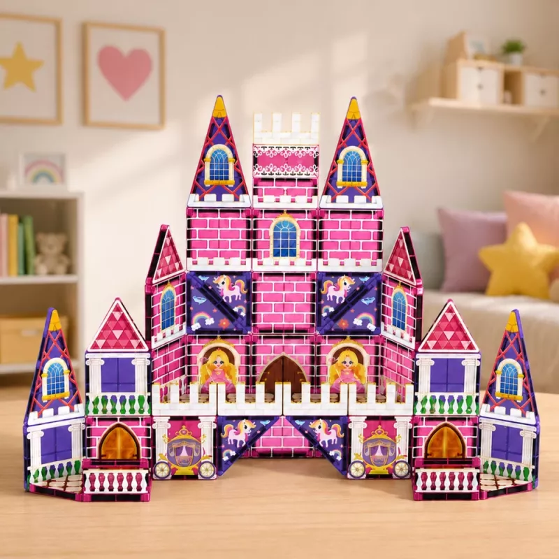 LEAN TOYS magneettiset rakennuspalikat prinsessalinna pinkki 58 osaa