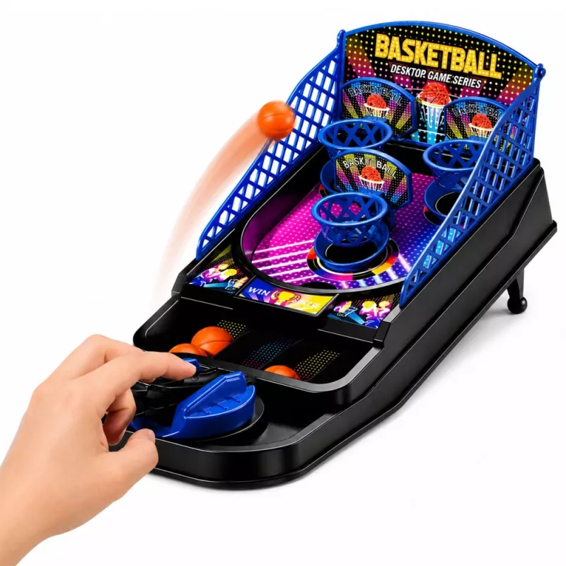 LEAN TOYS mini pöytäkoripallo arcade-peli 3 korilla ja laukaisulaitteella