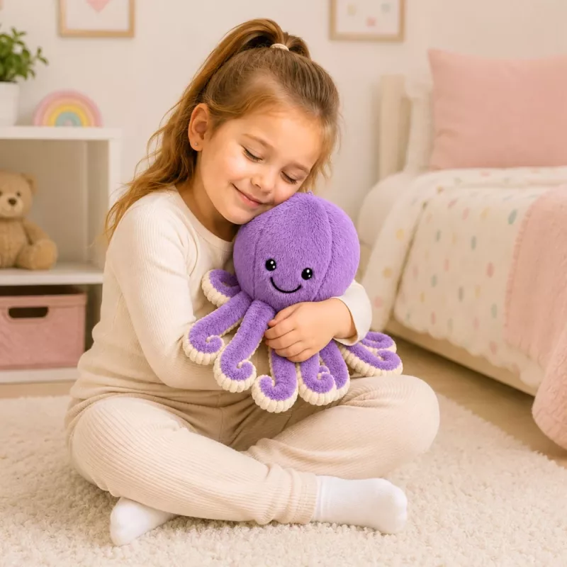 LEAN TOYS pehmeä mustekala pehmolelu joustavilla lonkeroilla violetti 30 cm