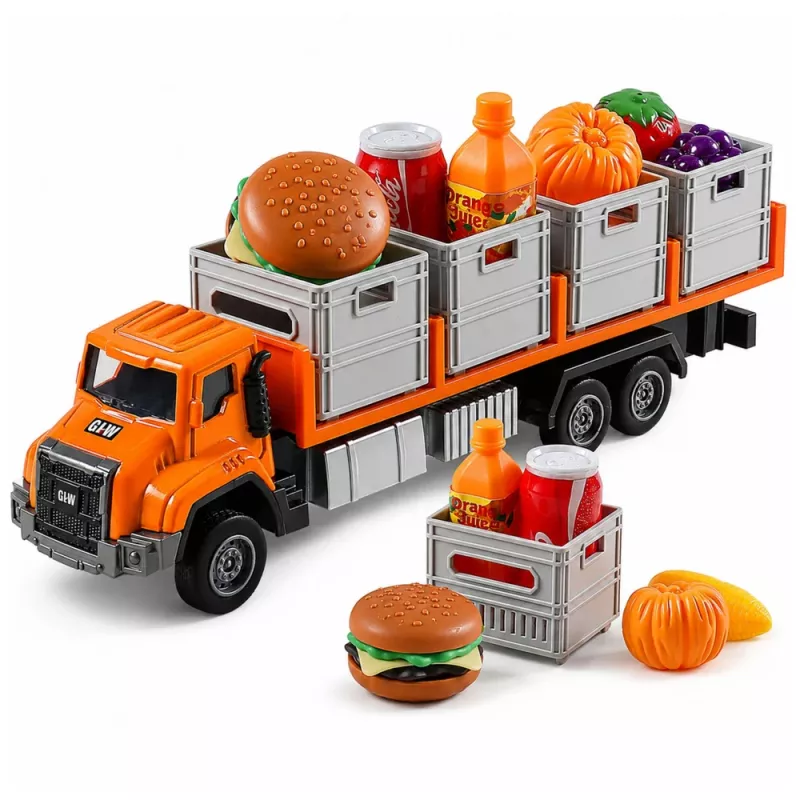 LEAN TOYS oranssi Food Transport Truck 1:55 die-cast malli