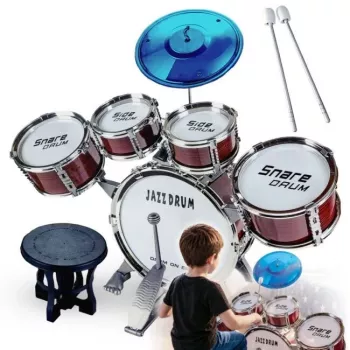 Suprimo K-Drums 1 lasten rumpusetti, jossa 5 rumpua, symbaalit, jakkara ja kapulat, punainen
