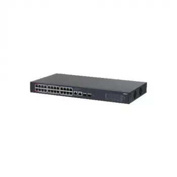 Dahua CS4228-24GT-375 24-porttinen Gigabit PoE -hallittava kytkin, 2x Gigabit RJ45 + 2x SFP-uplink, 375 W PoE-budjetti, Layer 2