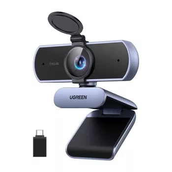 UGREEN FineCam Lite 4K UHD verkkokamera 4-mikrofoniryhmällä, tietosuojasalvalla, säädettävällä kuvakentällä, automaattikehystyksellä, HDR:llä, USB-C, harmaa