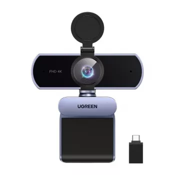 UGREEN FineCam Lite 4K UHD verkkokamera 4-mikrofoniryhmällä, tietosuojasalvalla, säädettävällä kuvakentällä, automaattikehystyksellä, HDR:llä, USB-C, harmaa