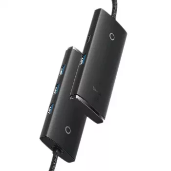 Baseus Lite Series 4-porttinen USB 3.0 -keskitin - 5Gbps, väylävirralla toimiva, musta (WKQX030101)