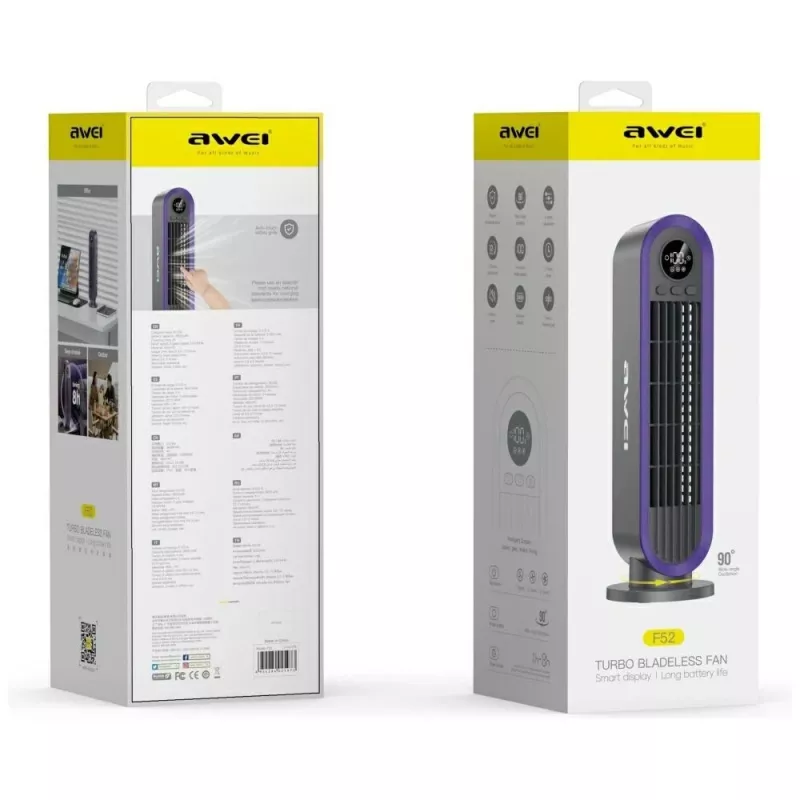 AWEI F52 kannettava tornituuletin 3600 mAh USB-C ladattava harmaa