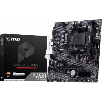 MSI A520M-S AMD A520 AM4 Micro-ATX -emolevy - DDR4, HDMI, DVI, VGA, Gigabit-LAN