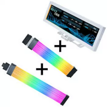 Lian Li Visual Upgrade Kit Strimer Wireless 24-pin RGB emolevykaapeli, ohjain + 12V-2x6 GPU-kaapeli Wide & 8.8 Universal Screen - valkoinen