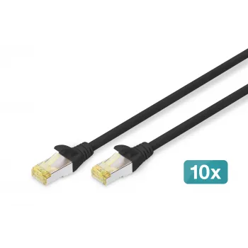 DIGITUS verkkopatchkaapeli - CAT6a - S/FTP - Snagless - Cu - 0,5 m - musta - 10 kpl:n pakkaus