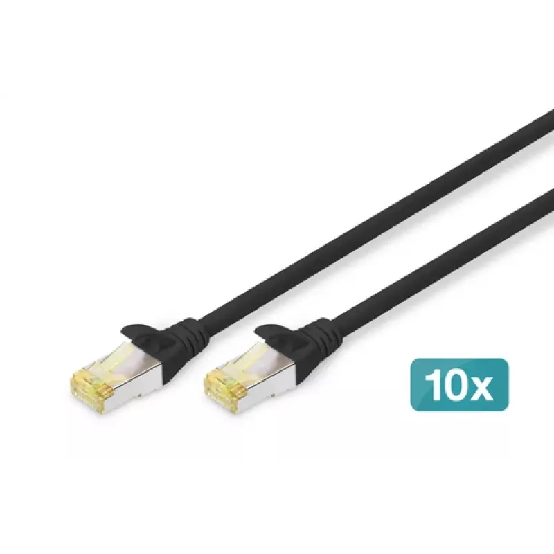 DIGITUS verkkopatchkaapeli - CAT6a - S/FTP - Snagless - Cu - 0,5 m - musta - 10 kpl:n pakkaus