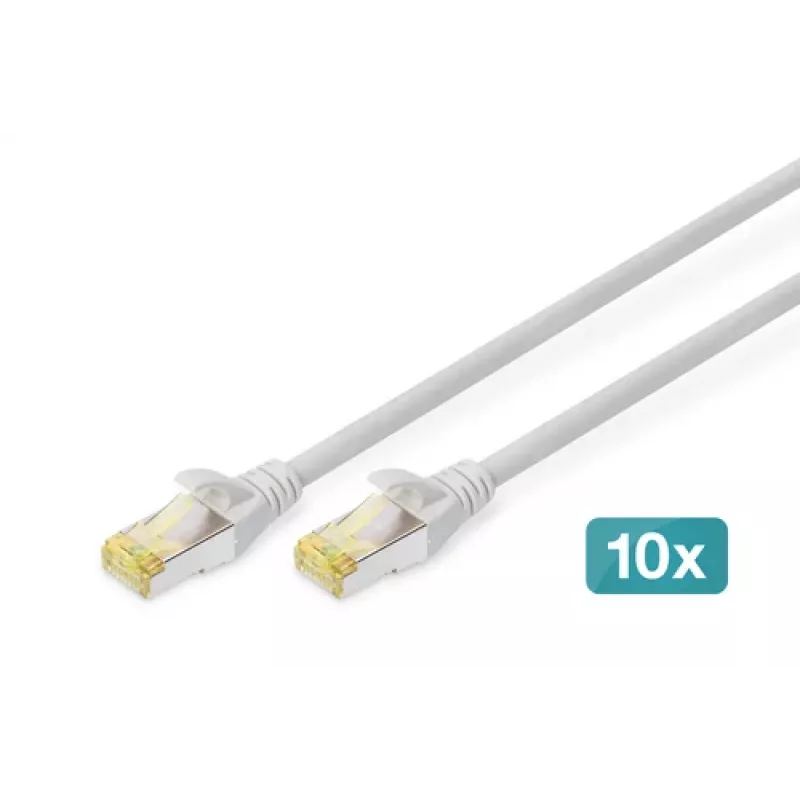 DIGITUS CAT6A S/FTP -verkkokaapeli, 3 m, harmaa, 10 kpl:n pakkaus