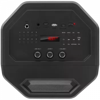 2.0 kannettava kaiutin SVEN PS-670, musta, teho 2x32,5 W (RMS), TWS, Bluetooth, FM, USB, microSD, LED-näyttö, kaukosäädin, litiumakku