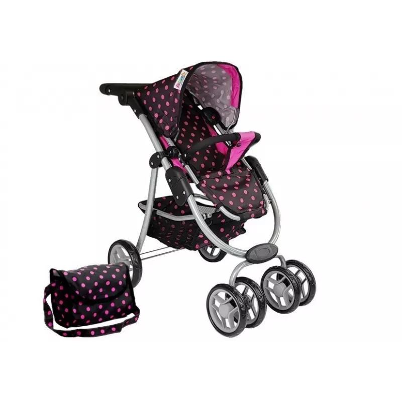 2-in-1 lastenvaunut hoitolaukulla musta-pinkki 7706 Lean Toys