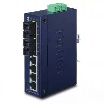 PLANET ISW-621TS15 Industrial hallitsematon L2 Fast Ethernet kytkin, 4x 10/100 + 2x 100Base-FX SC monimuoto, DIN-kisko-/seinäasennus, -40 - 75 °C