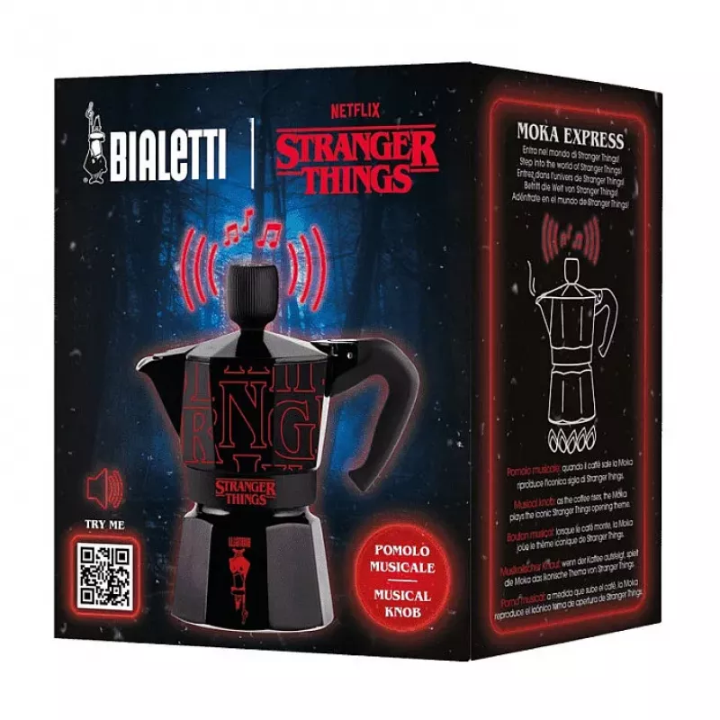 Bialetti Moka Express Sound Stranger Things 3 kupin liesi-espressokeitin (150 ml) musta