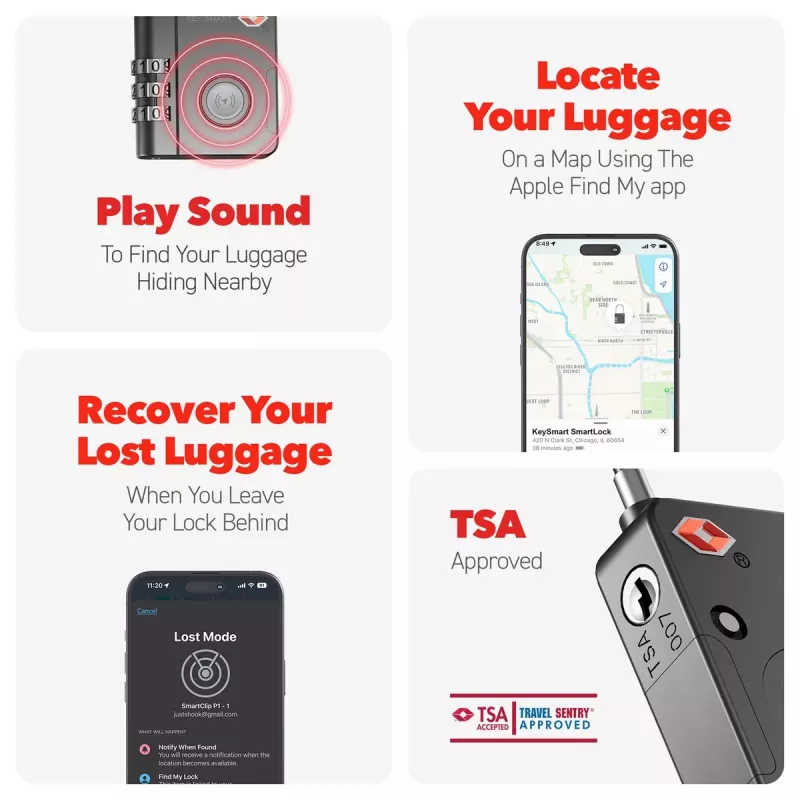 KEYSMART SmartLock TSA-hyväksytty Find My -lukko musta