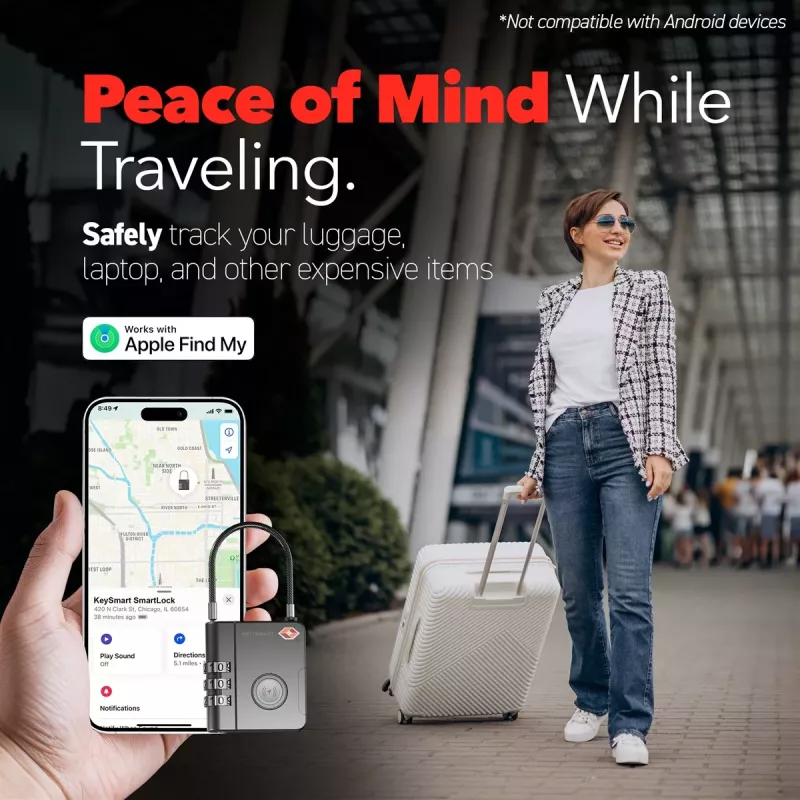 KEYSMART SmartLock TSA-hyväksytty Find My -lukko musta