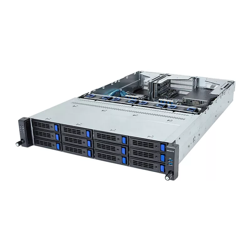 Giga Computing GigaByte R263-S30-AAH2 2U räkkipalvelimen barebone, 5. ja 4. sukupolven Intel, 12x 3,5/2,5 tuuman paikkaa, 2x 1300 W virtalähde