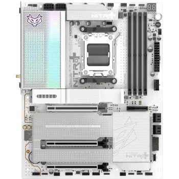SAPPHIRE NITRO+ X870EA PHANTOMLINK P.E emolevy, AMD X870E, Socket AM5, DDR5, Wi-Fi 7, valkoinen/musta