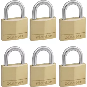 Master Lock 140EURSIX 6 kpl:n pakkaus samalla avaimella avattavia riippulukkoja 22mm messinkirunko