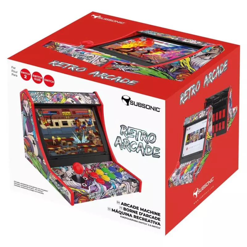 Subsonic Retro Arcade telakointiasema Nintendo Switchille, arcade-ohjain 8 mekaanisella painikkeella, lataa ja pelaa