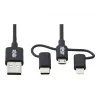 Eaton Tripp Lite Series universaali USB-A - Lightning, USB Micro-B ja USB-C sync-/latauskaapeli (M/3xM), MFi-sertifioitu, musta, 1,8 m