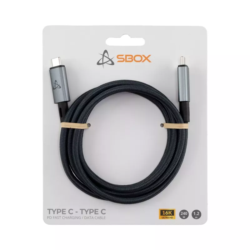 SBOX USB-C - USB-C -kaapeli 1,2m 240W 80 Gbps 16K/60Hz