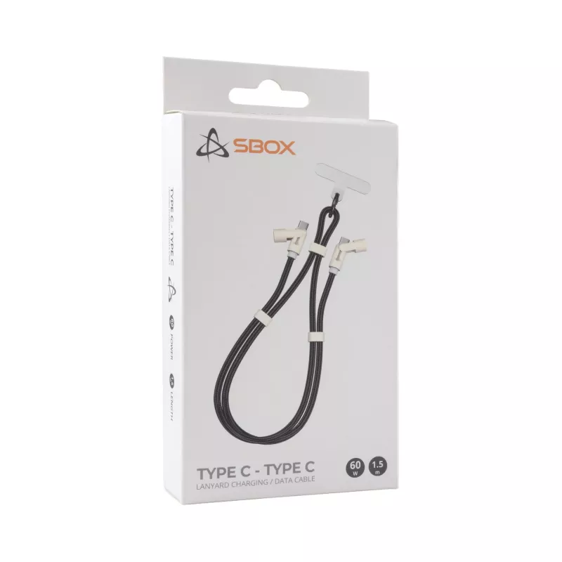 SBOX LANYARD BLACK USB-C - USB-C -kaapeli 1,5 m musta