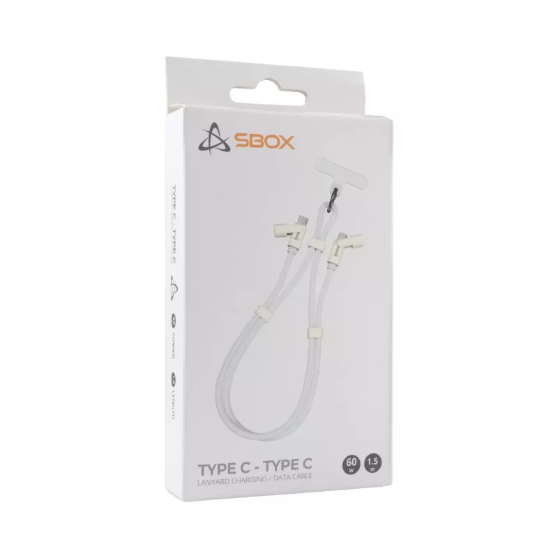 SBOX Lanyard White USB-C - USB-C -kaapeli 1,5 m valkoinen