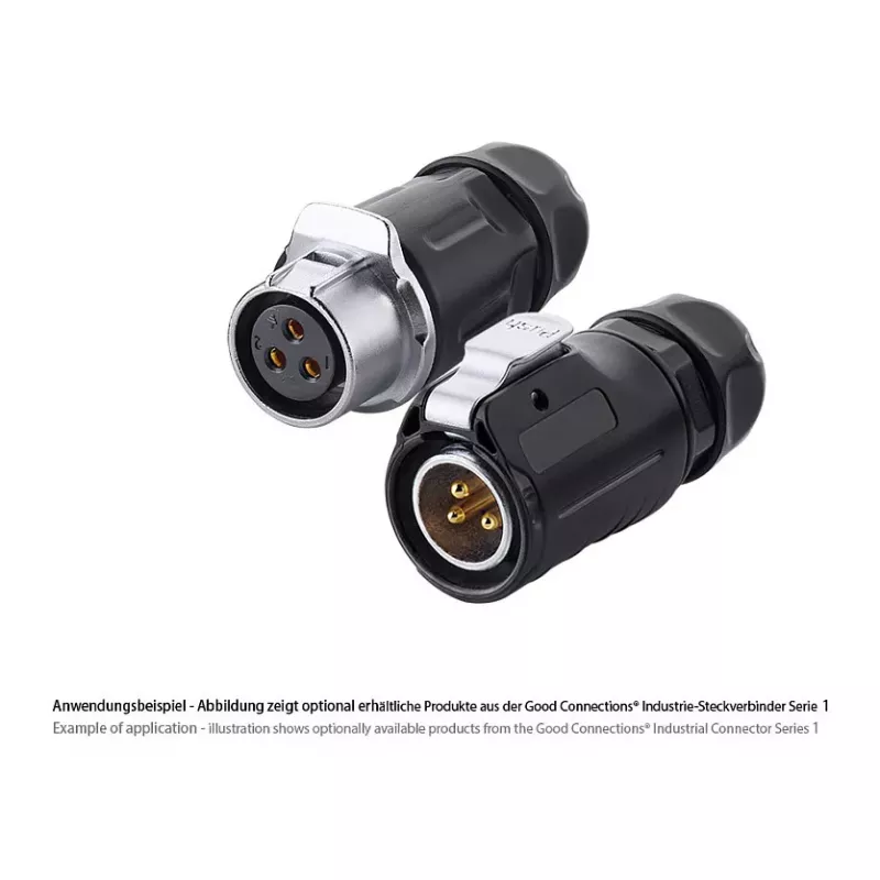 GoodConnections IC01-20P301 teollisuusliitin S1 Power, 3-napainen pistoke, M20, napsahduslukitus, juotosliitäntä, IP65/66