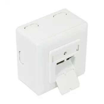 GoodConnections Cat.6 -verkkoliitäntärasia, 2xRJ45, suojattu, pinta-asennus, pystysuora kaapelinsyöttö, signaalinvalkoinen RAL9003 (GC-N0026)
