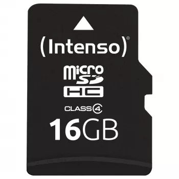 Intenso 16GB MicroSDHC Class 4 -muistikortti SD-sovittimella, jopa 21 MB/s lukunopeus, musta