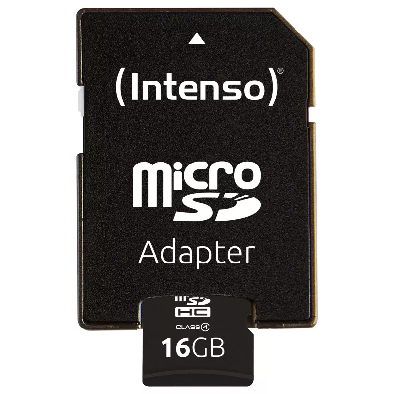 Intenso 16GB MicroSDHC Class 4 -muistikortti SD-sovittimella, jopa 21 MB/s lukunopeus, musta