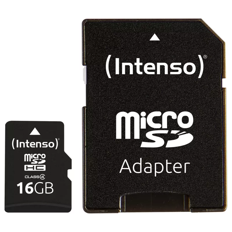 Intenso 16GB MicroSDHC Class 4 -muistikortti SD-sovittimella, jopa 21 MB/s lukunopeus, musta