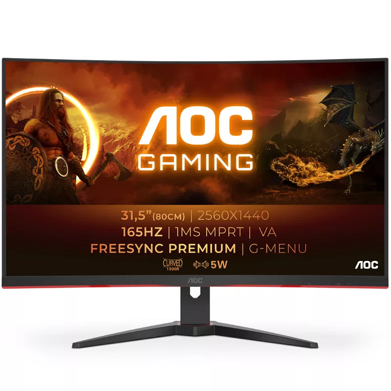 AOC CQ32G2SE 31,5 inch kaareva QHD-pelimonitori, 165Hz, FreeSync Premium, VA, 1ms MPRT, DP/HDMI