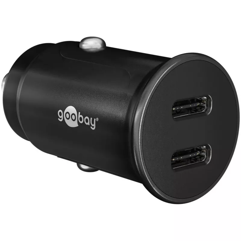 GOOBAY Dual-USB-C PD -autolaturi (Power Delivery), musta - 30W (12/24V) sopii USB-C-laitteille