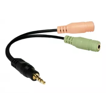 Logilink audio-jakkiadapteri, 4-napainen, 3,5 mm stereo uros - 2x 3,5 mm naaras, 0,15 m