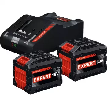 BOSCH EXPERT -aloituspaketti 18V, 2x EXBA 18V-150 + laturi EXAL18V-160 (musta, 2x Li-Ion akku 15Ah, AMPShare Alliance)