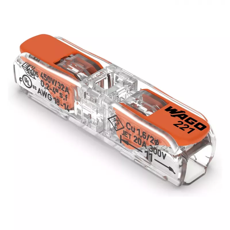 WAGO 221-2411 inline-jatkoliitin 2-johdin 4 mm² 60 kpl:n pakkaus